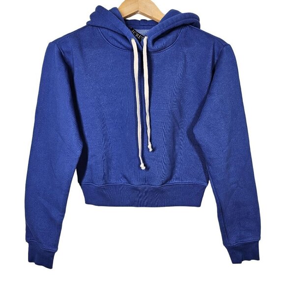 J. Crew Heritage Fleece Cropped Hoodie Sweatshirt Harbor View #BW072 Women's XXS - Picture 3 of 11